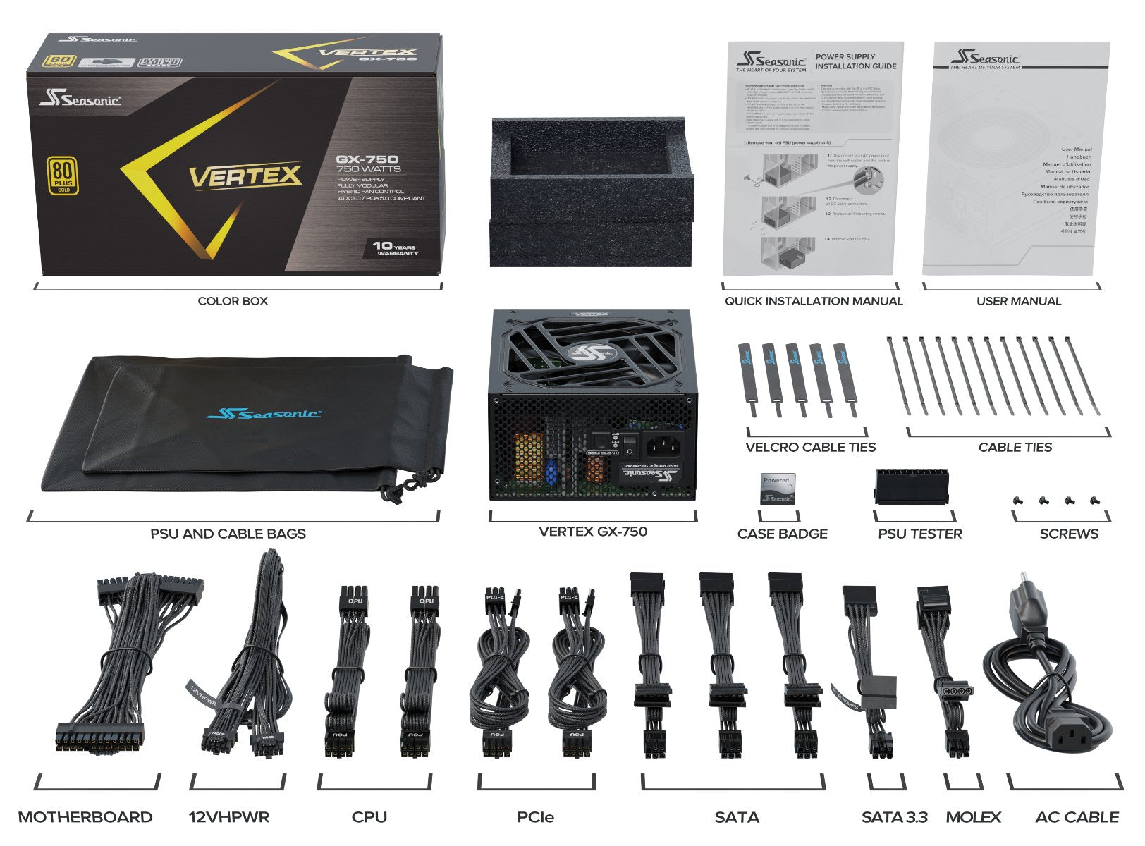 EAN 4711173877691 - Seasonic Vertex GX-750 unidad de fuente de alimentación 750 W 20+4 pin ATX ATX Negro imagen 7