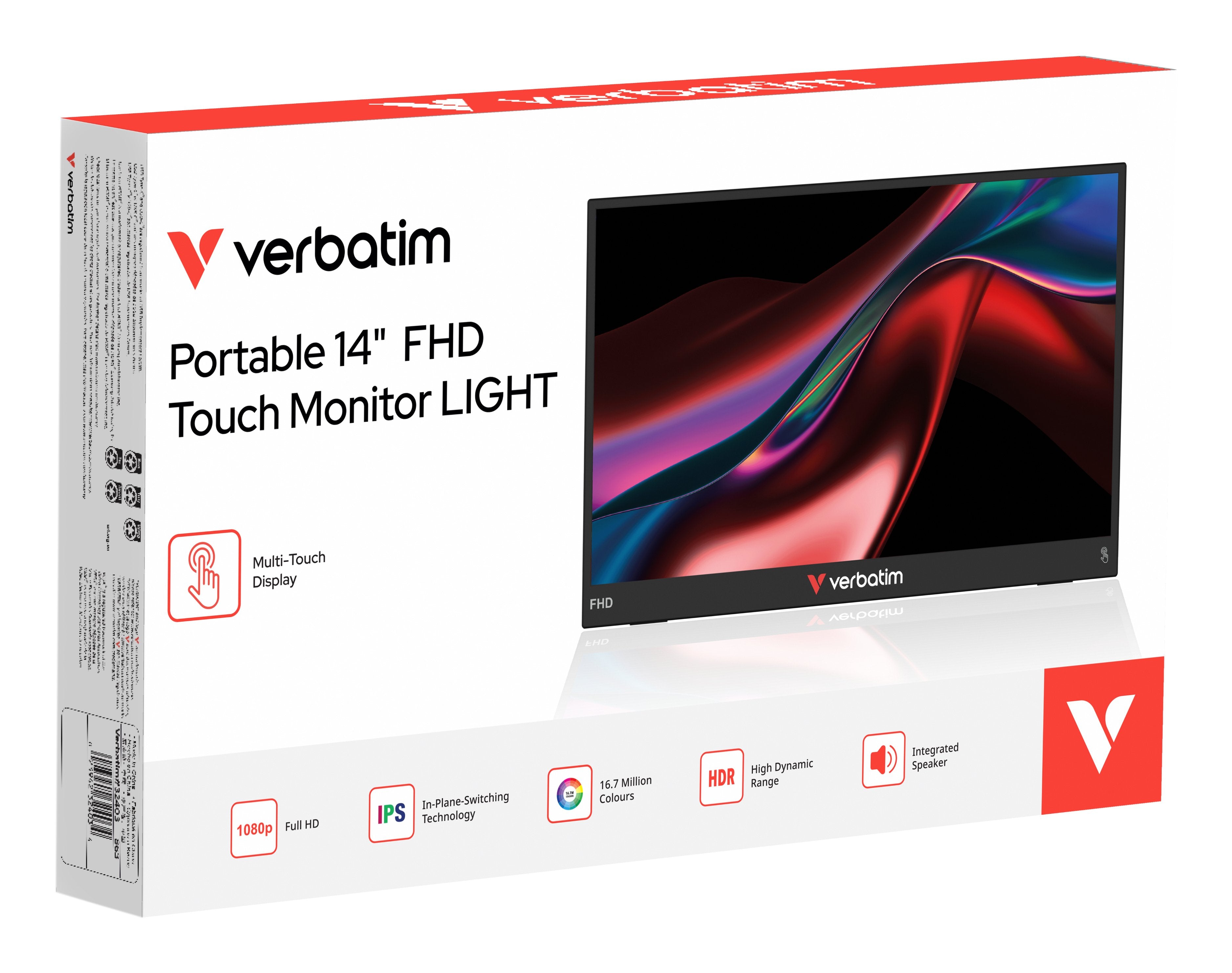 EAN 0023942324003 - Verbatim Portable 14" FHD Touch Monitor LIGHT Monitor portátil Negro 35,6 cm (14") LCD 1920 x 1080 Pixele imagen 6