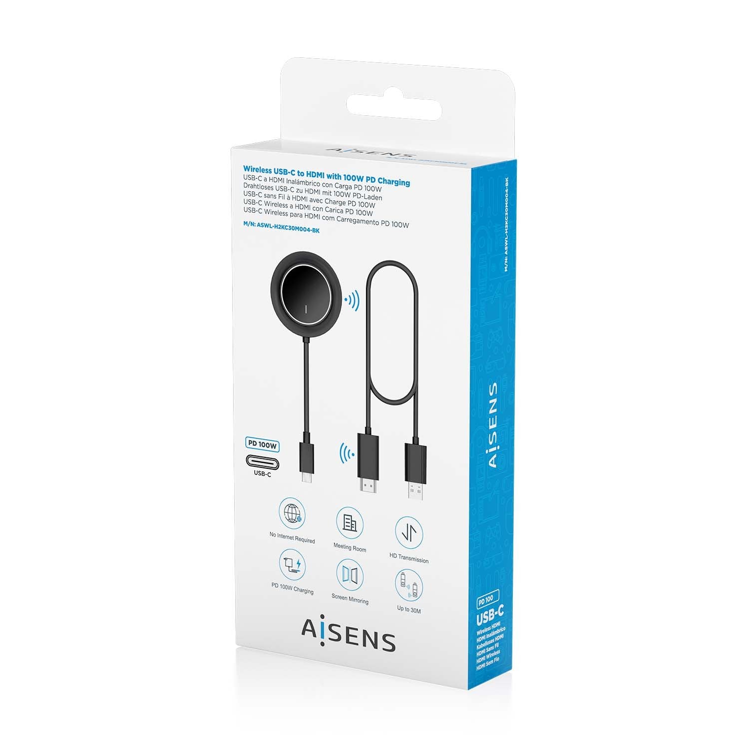 Aisens Usb-C A Hdmi Inalambrico 1080p 30m + Usb-C Pd 100w, Negro