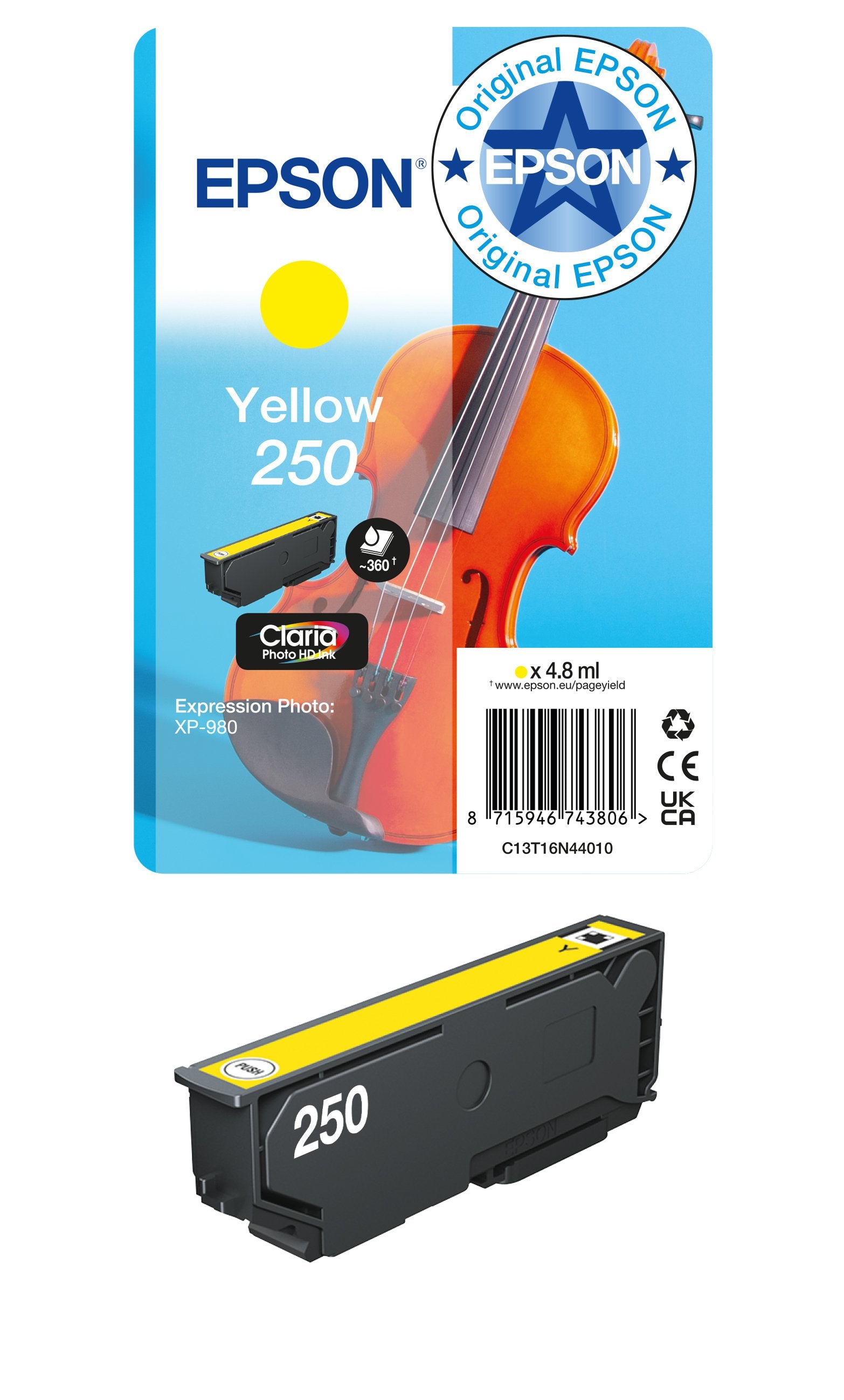 EAN 8715946743806 - Epson 250 Violin Claria Photo HD cartucho de tinta 1 pieza(s) Original Rendimiento estándar imagen 2