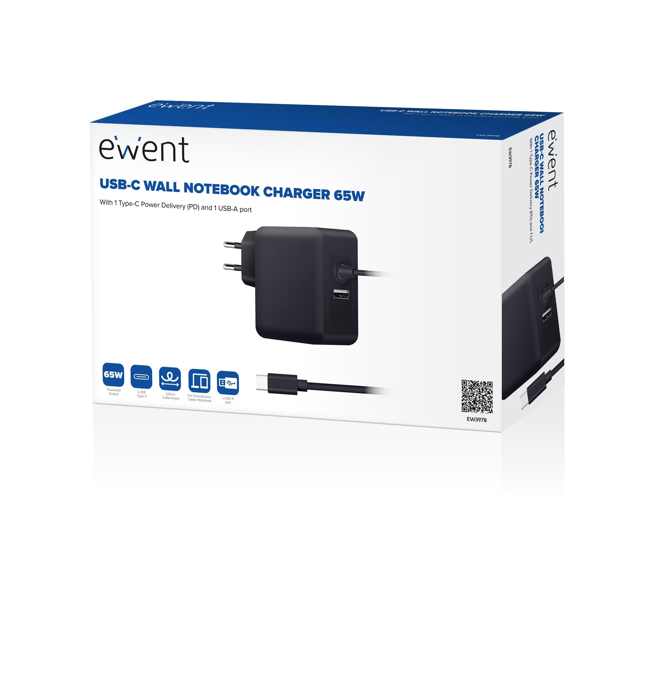 Cargador De Pared Usb Tipo C Ewent Ew3978 1 X Usb Tipo A 65w