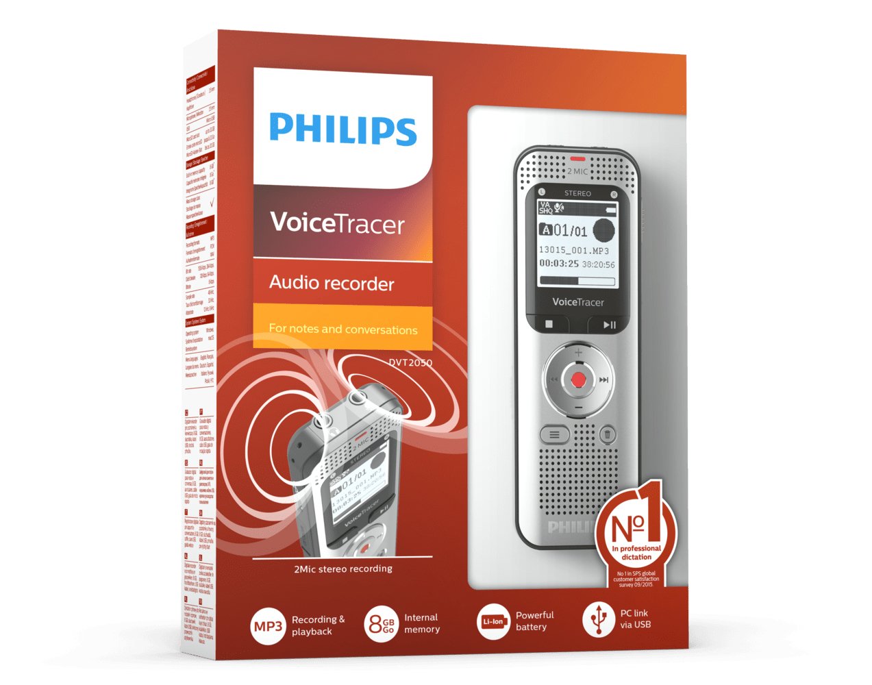 Philips Voice Tracer Dvt2050/00 Dictáfono Tarjeta Flash Plata