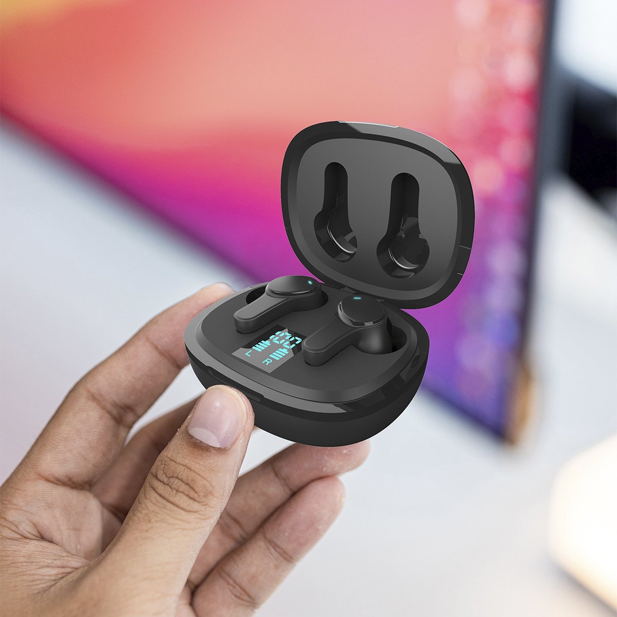 Auricular Bluetooth Intrauditivo Prixton Tws159 Negro Funcion Anc+Enc Autonomia 3.5h Estuche De Carga Con Pantalla