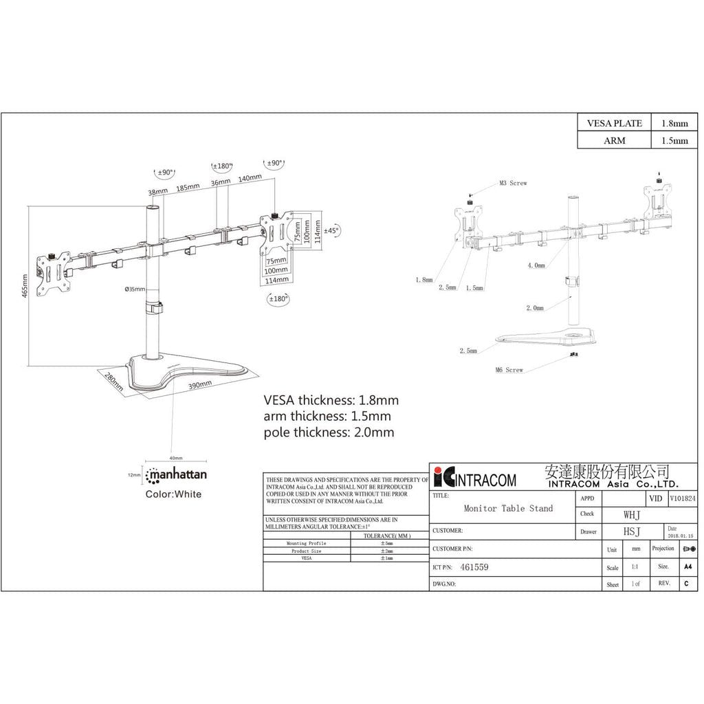 EAN 0766623461559 - Manhattan 461559 soporte para monitor 81,3 cm (32") Escritorio Negro imagen 5