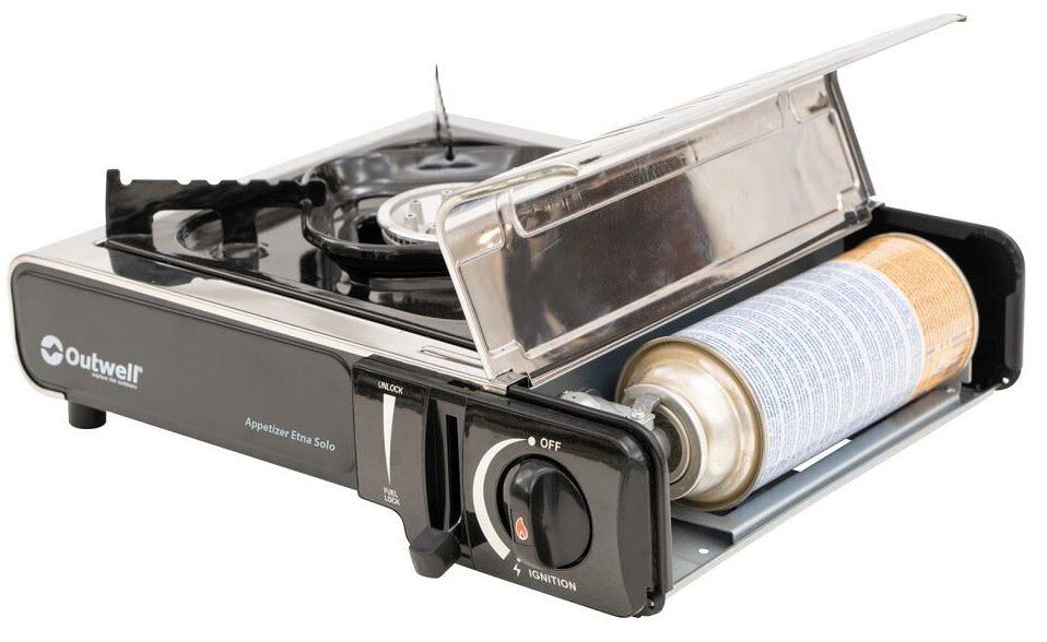 Outwell Appetizer Solo 1 Burner Compact Portable Gas Stove, Silver Grey