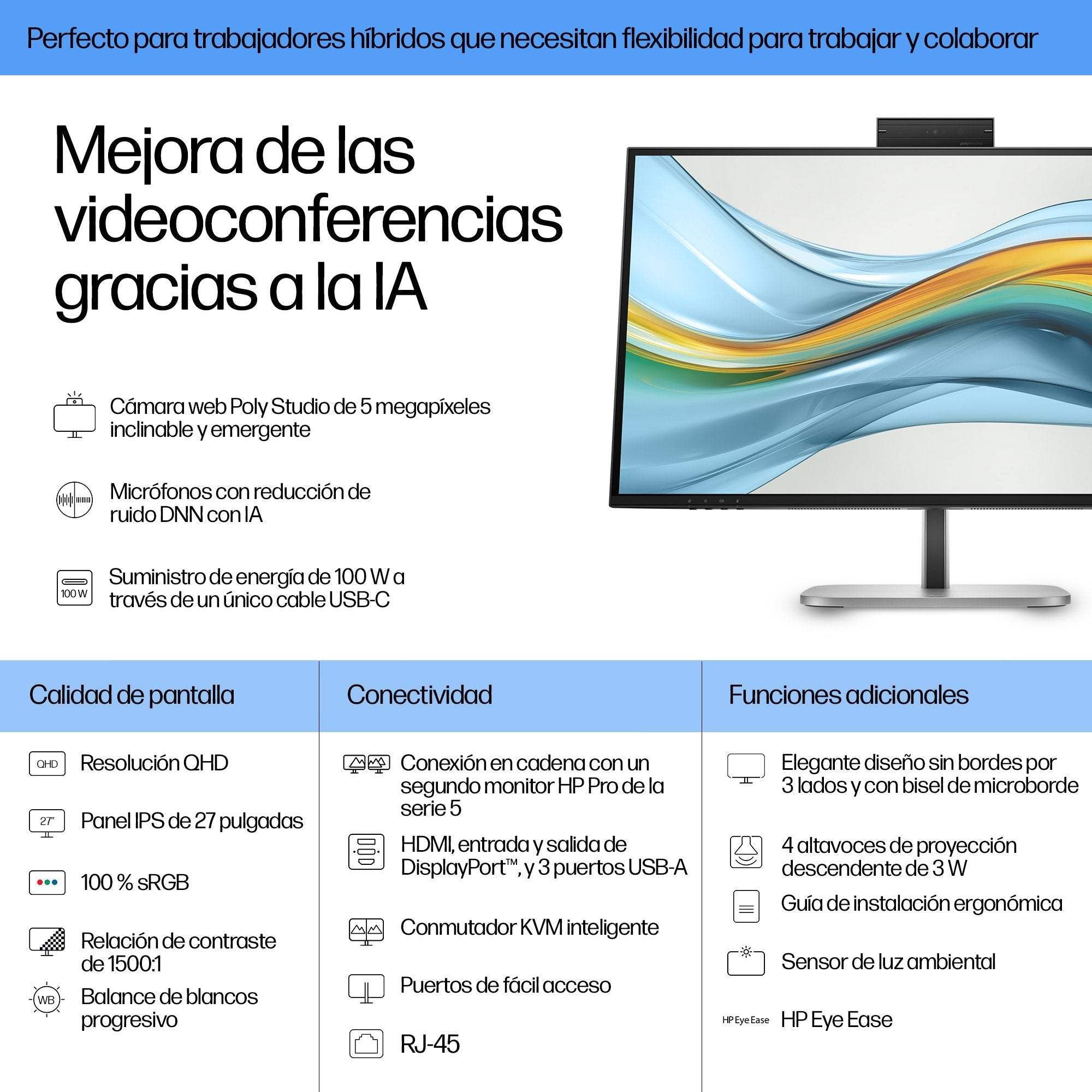 EAN 5715063749555 - HP Series 5 Pro 27 inch QHD USB-C Conferencing Monitor - 527pm pantalla para PC 68,6 cm (27") 2560 x 1440 imagen 3