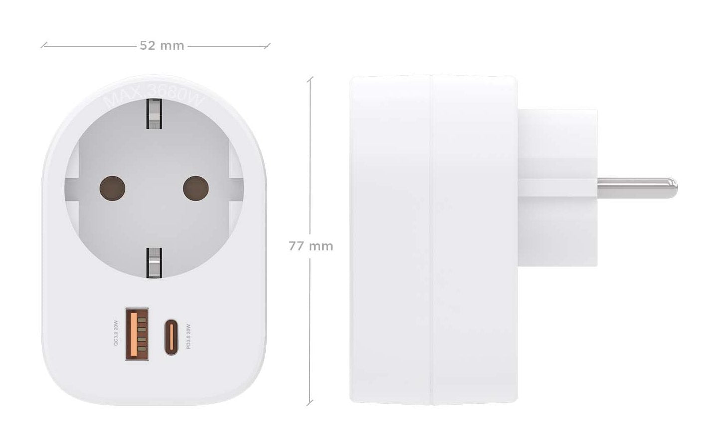 Aisens Regleta De Pared Multifuncion Con 1 Toma + 1xusb-C 20w Pd3.0, 1xusb-A 20w Qc3.0, Blanco