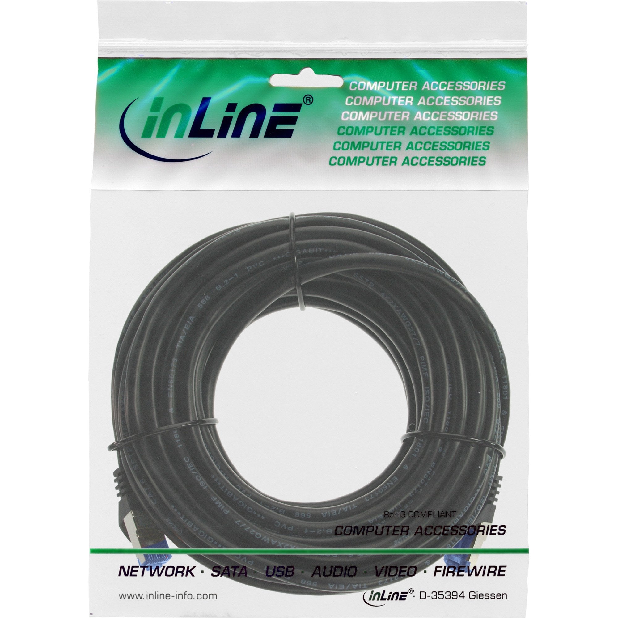 Inline® Cable De Red Armoured, U/Ftp, Cat.6a, Black, 15m