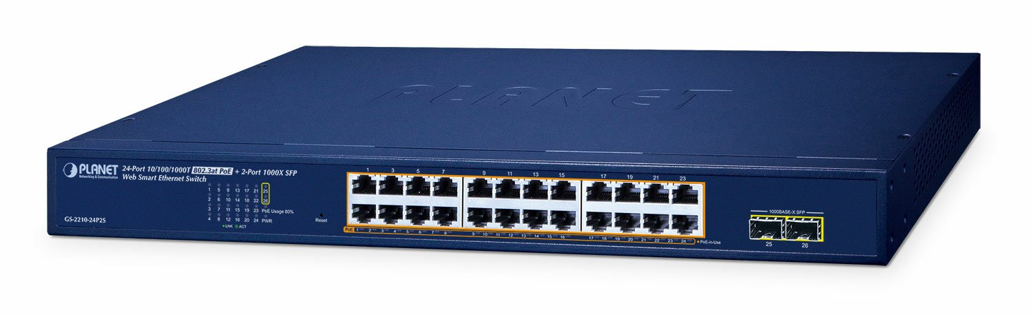 Planet 24-Port Poe+ Web Smart Switch Gs-2210-24p2s