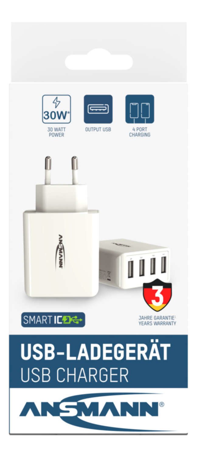 Ansmann Cargador Pared Usb 5v Dc 3000ma 30w 4xusb Blanco