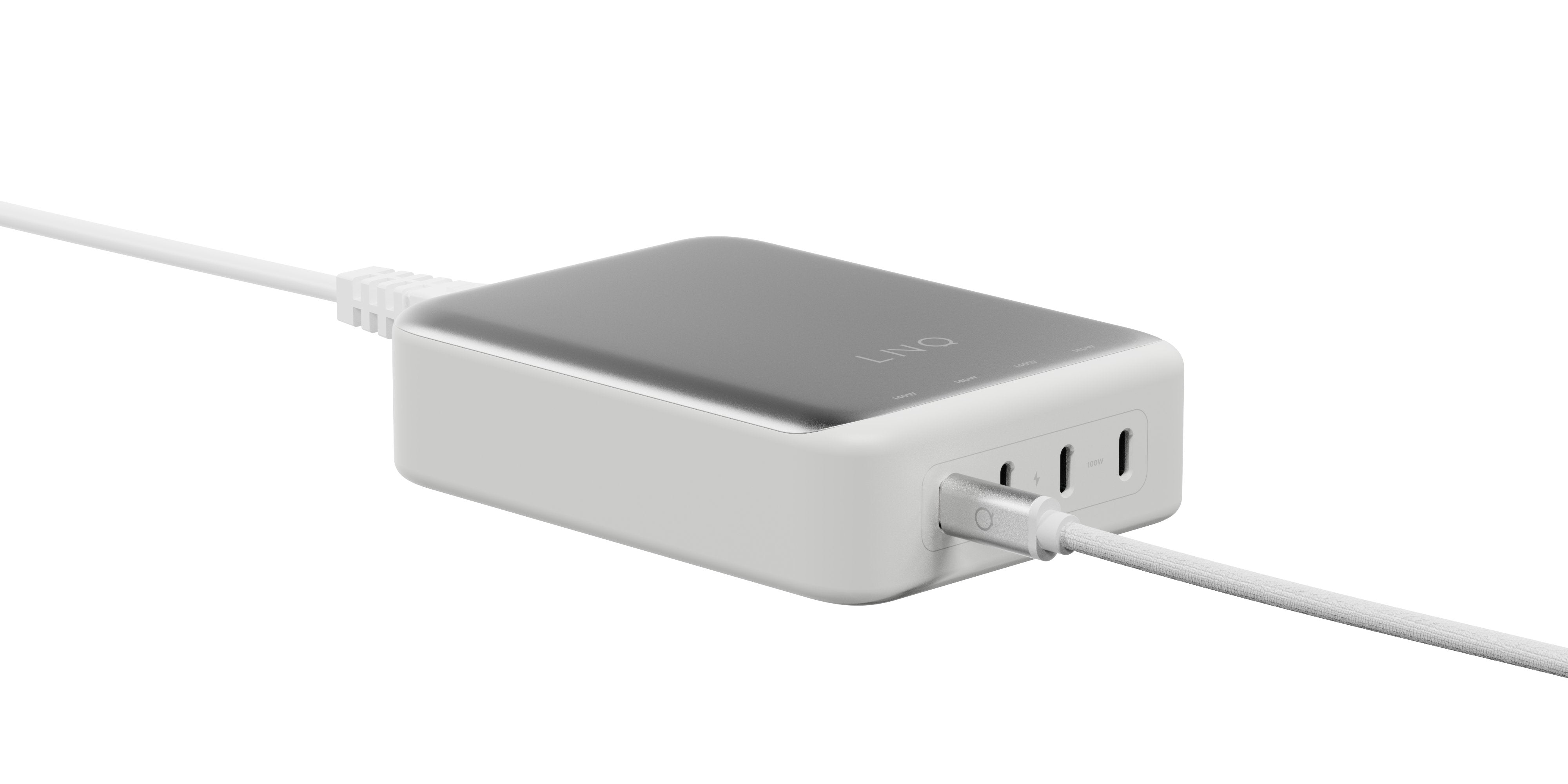 Cargador Escritorio 4xusb-C 240w Gan2 Plata Linq Hasta 240w/ 4xusb-C Pd/ 140w Máximo Por Puerto