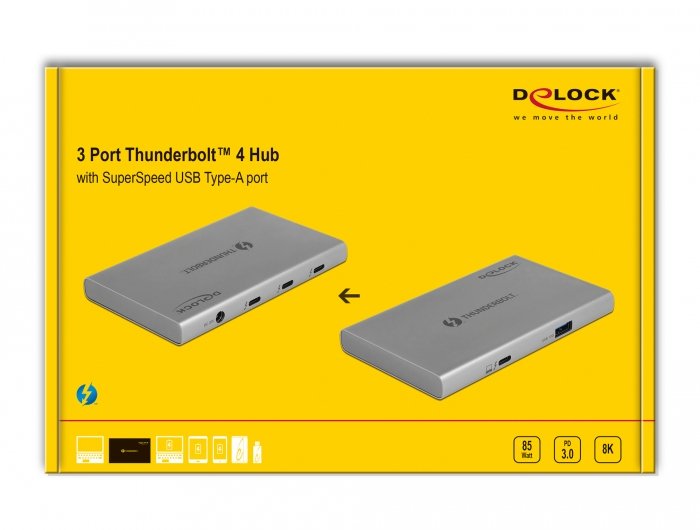 Delock Hub Thunderbolt 4 De 3 Puertos Con Puerto Superspeed Usb 10 Gbps Tipo-A - 8k