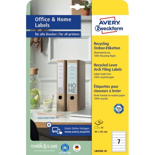 Avery Zweckform Etiquetas Para Archivador 38,0 X 192,0 Mm Blanco