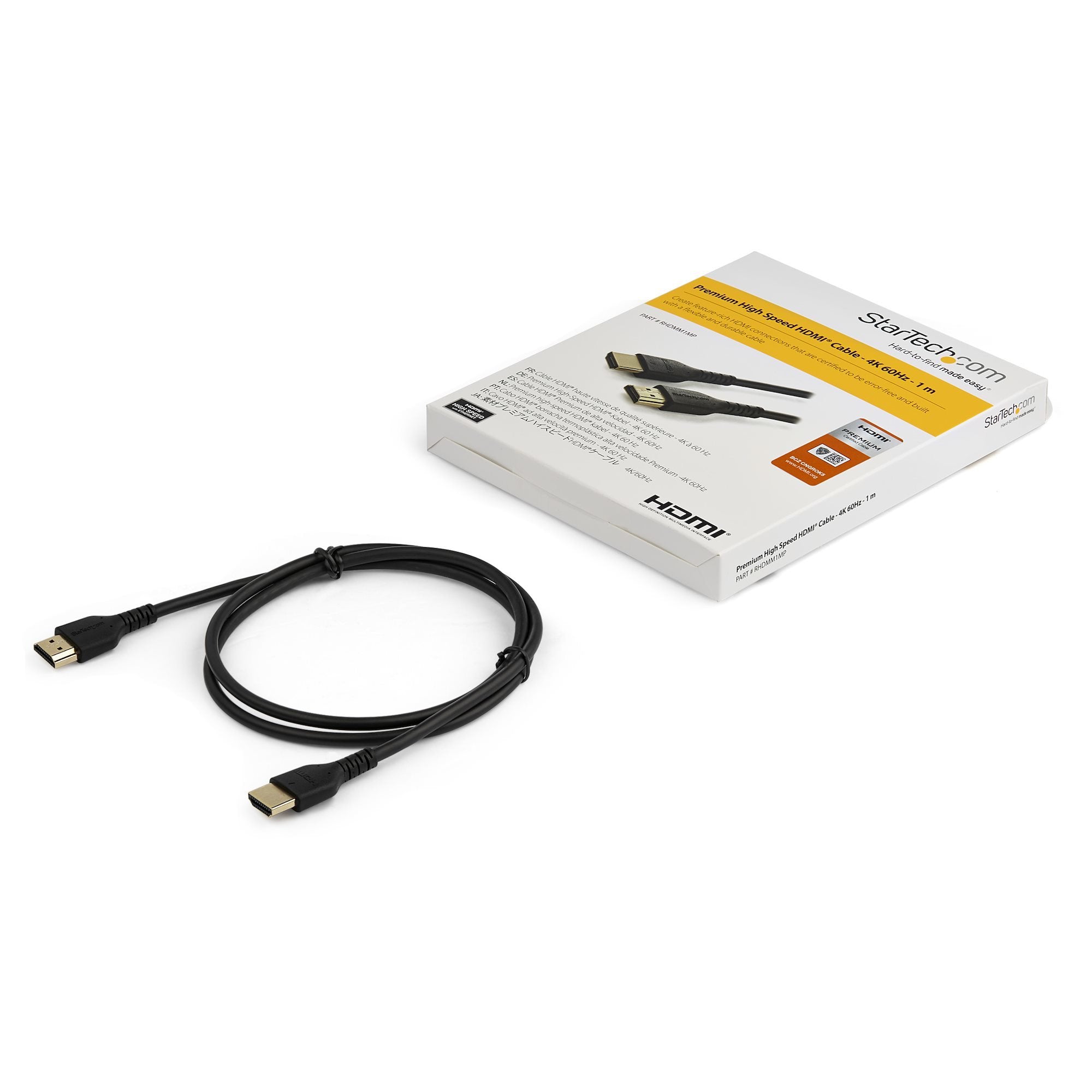Startech.Com Cable Hdmi De Alta Velocidad Con Ethernet Premium - 4k 60hz - De 1m, 1 M, Hdmi Tipo A (Estándar), Hdmi Tipo A (Estándar), Negro