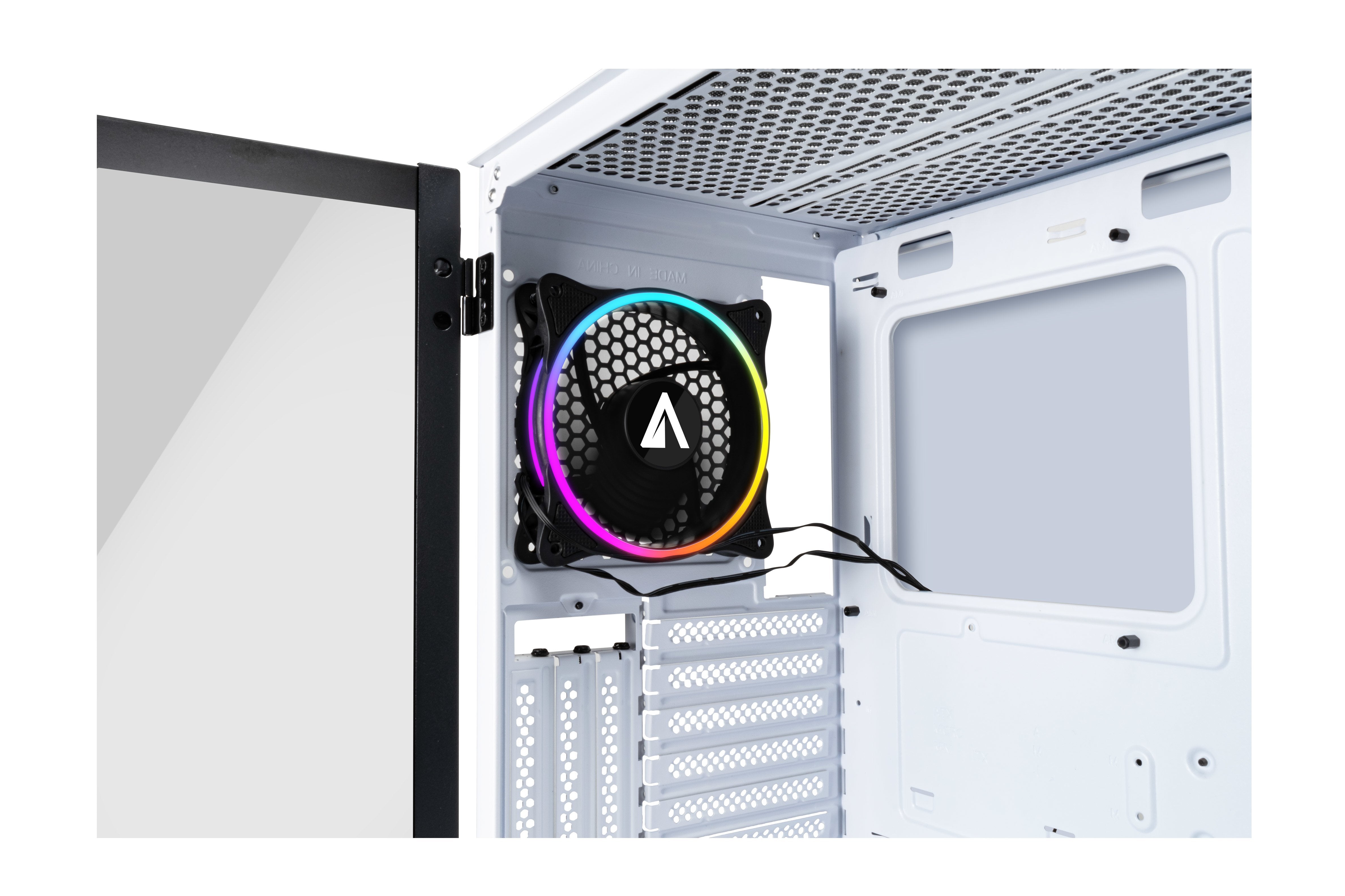 Caja Pc Abysm Atx Case Danube Kamp White Argb-Tempered Glass- 1xusb 3.0+2xusb2.0 - 4 X Fan 12cm Argb -Argb Hub