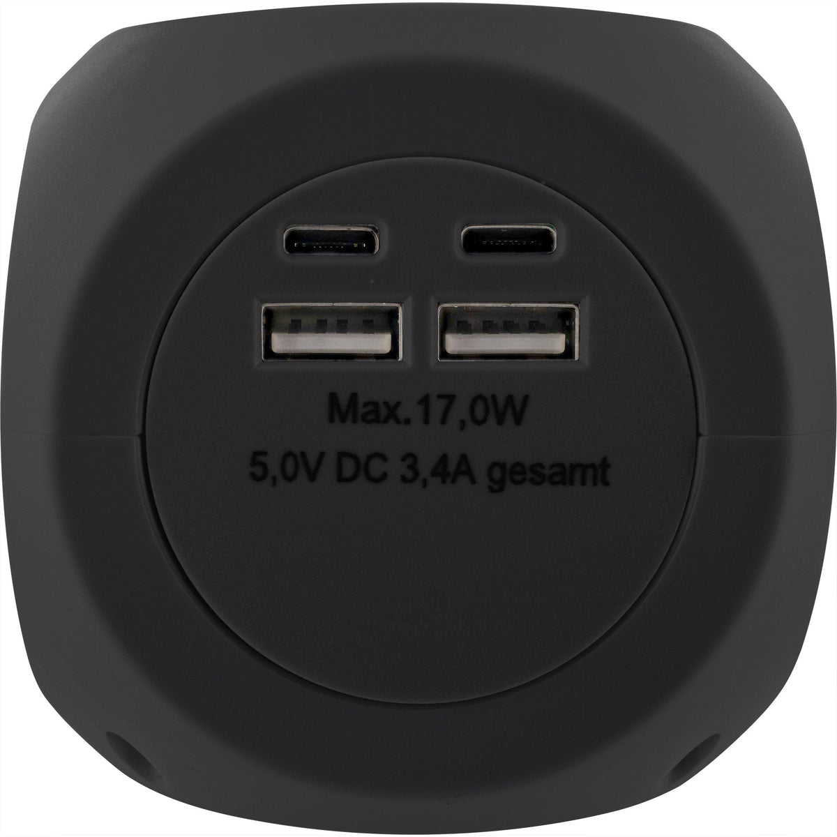 Inline® Charging Cube, 3x Earthing Contact, 2x Usb-C, 2x Usb-A, Negro, 2m
