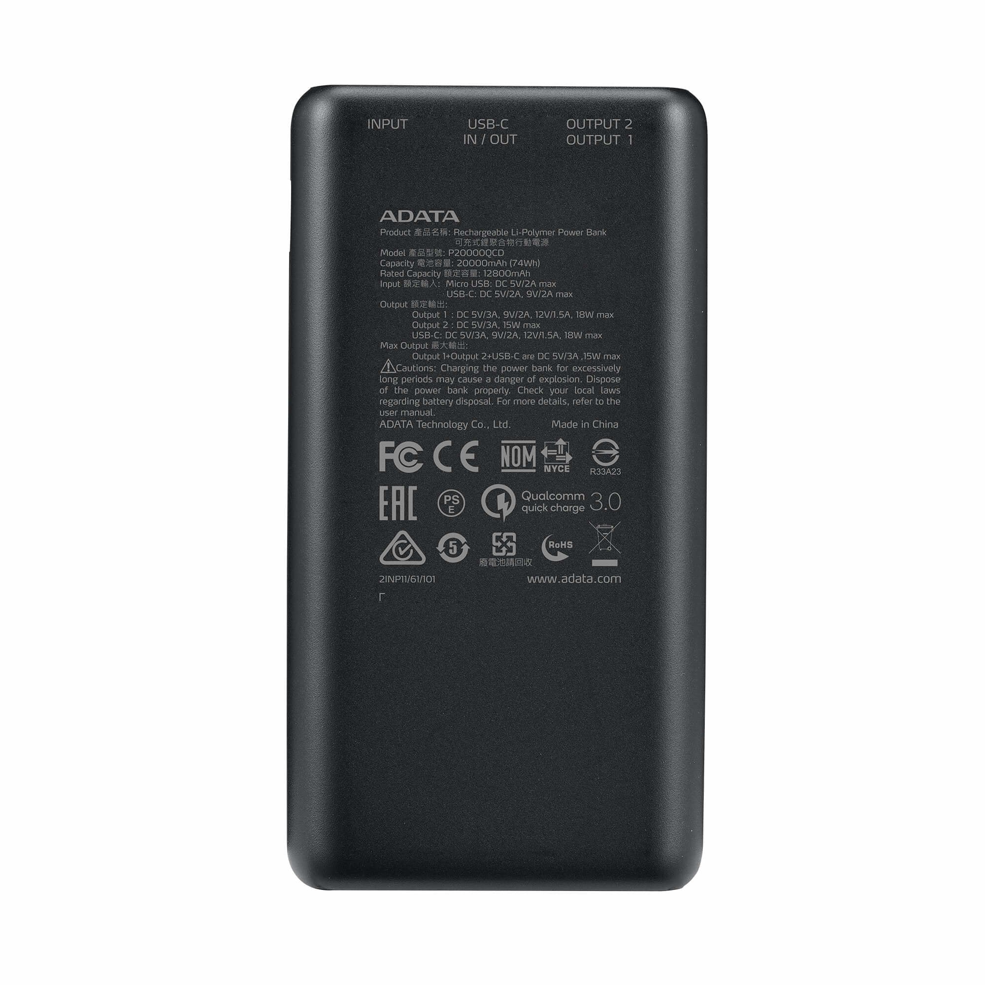 Powerbank Adata P20000qcd 20.000mah Black