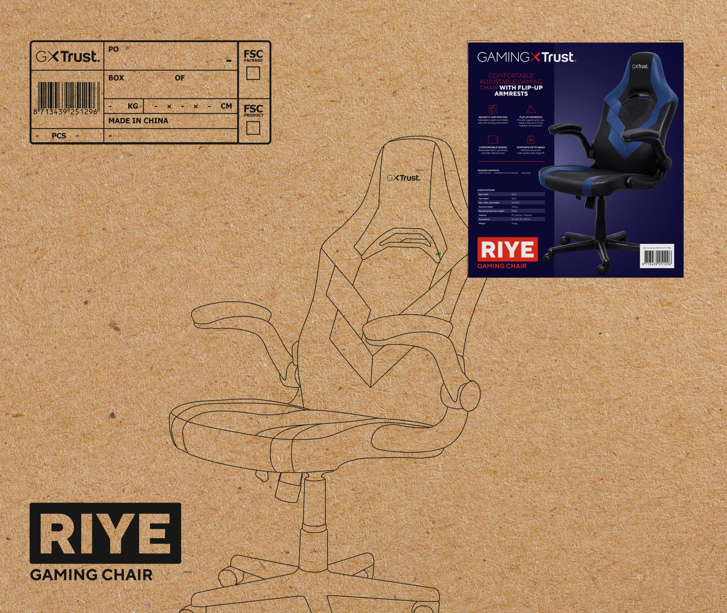 EAN 8713439251296 - Trust GXT 703B RIYE Silla para videojuegos universal Negro, Azul imagen 7