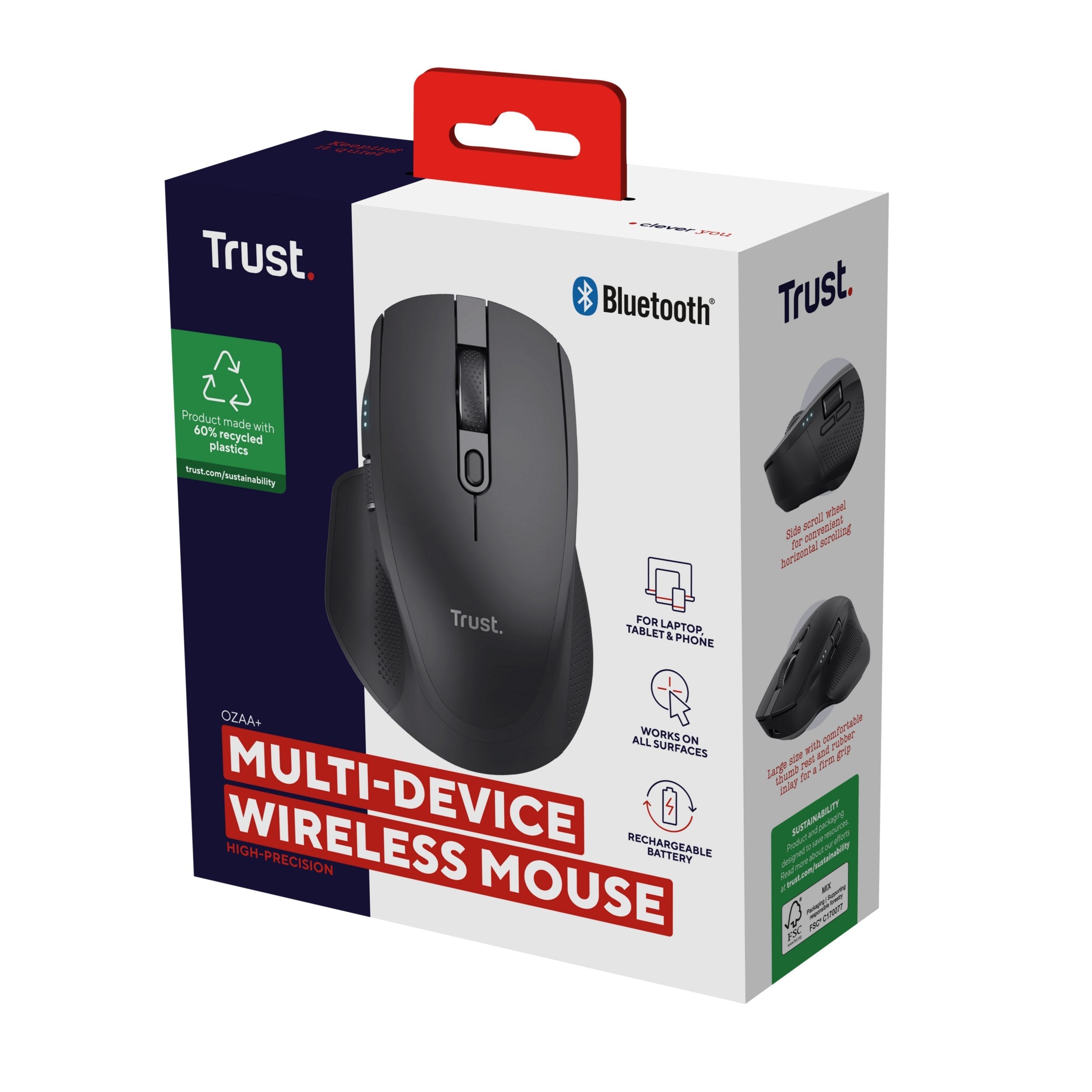 Ratón Inalámbrico Por Bluetooth Trust Ozaa+ Batería Recargable Hasta 3200 Dpi