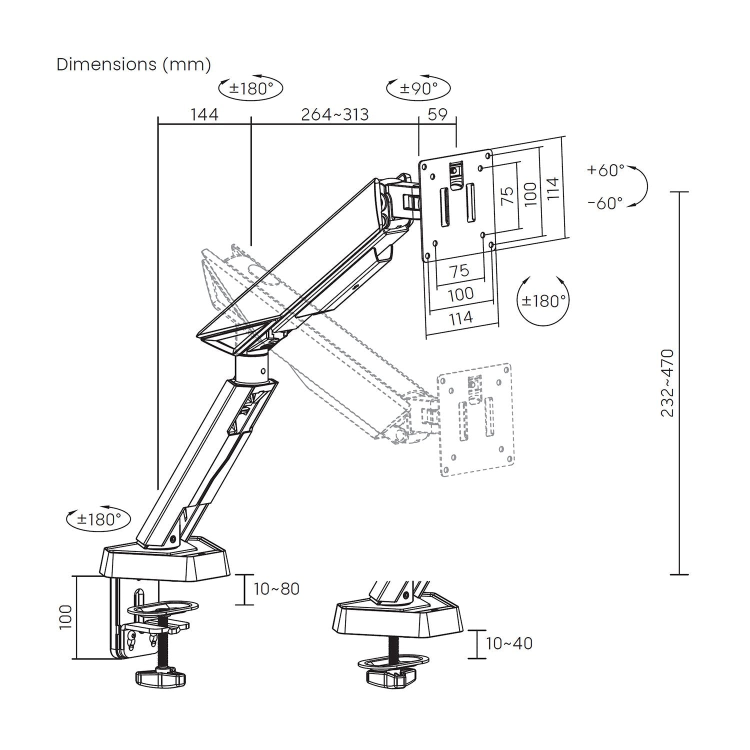 Aisens Soporte De Mesa Gaming Contrapeso Giratorio E Inclinable Para Monitor/Tv 16kg (3 Pivotes, 1 Brazo) De 17-49, Negro-Blanco