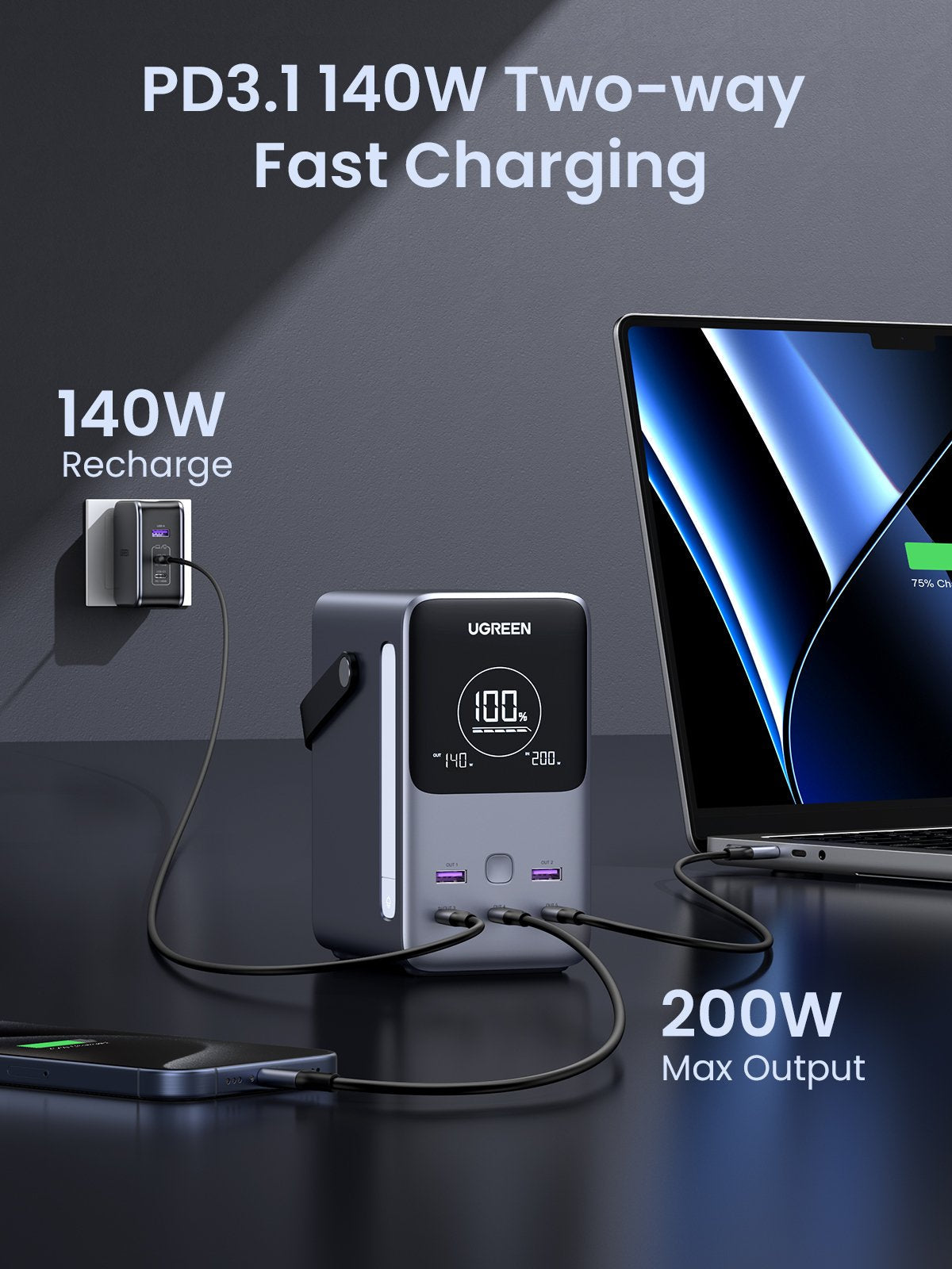 Ugreen 48000mah 300w Fast Charging Power Bank Gray