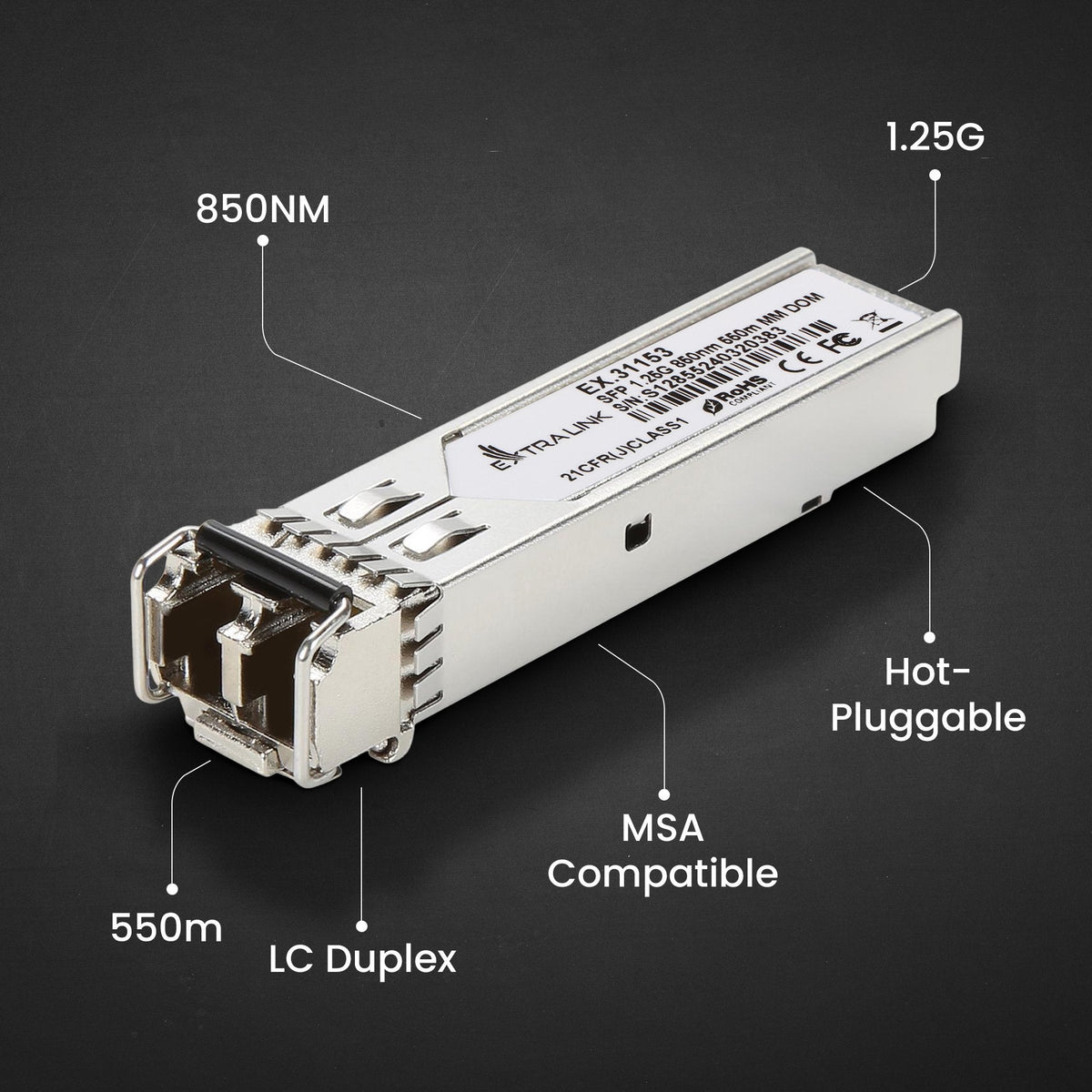 Extralink Sfp 1.25g 850nm 550m Mm Dom 2-Pack