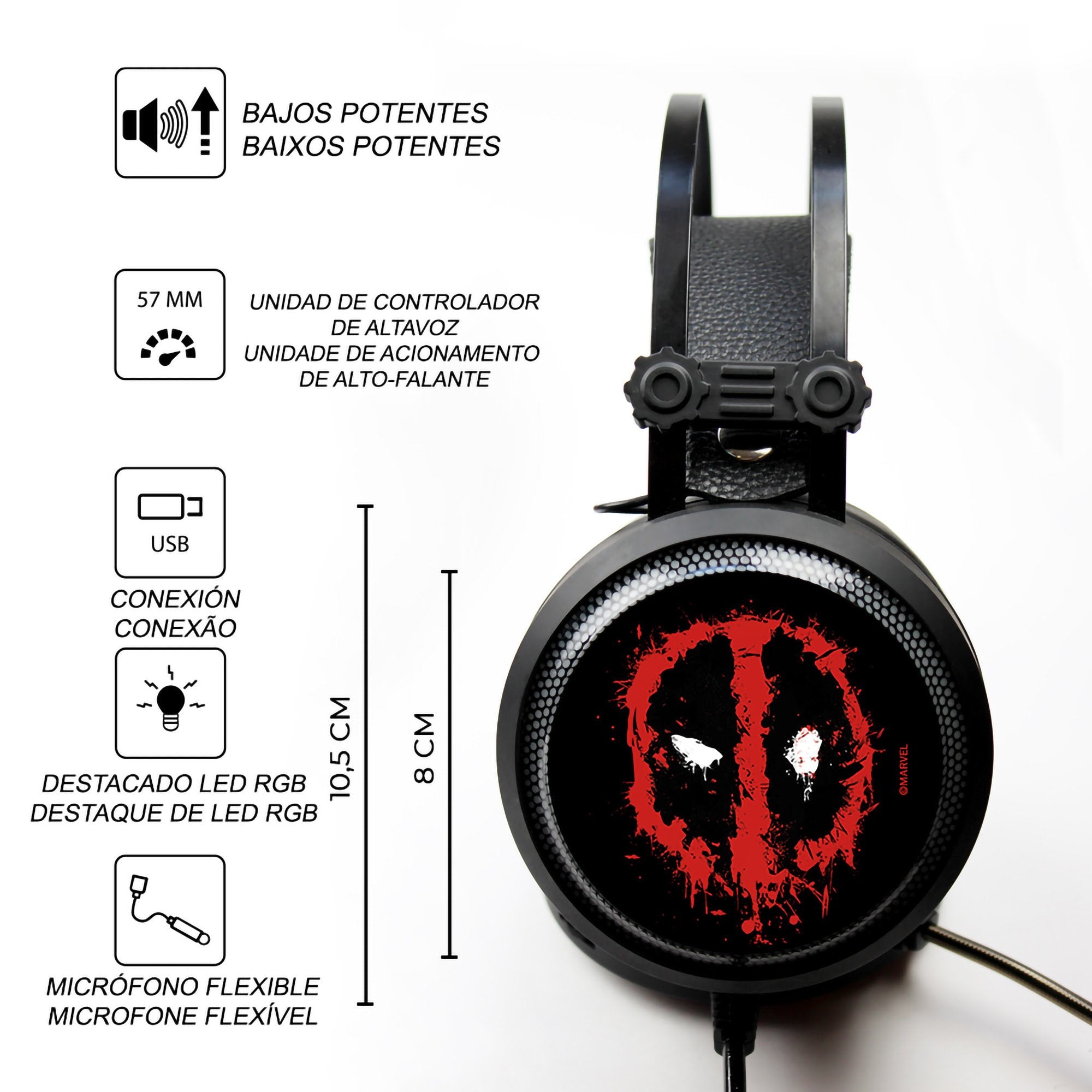Auricular Gaming Deadpoool Negro Sonido Virtual 7.1/ Jack3.5mm/ Cable 2.2m