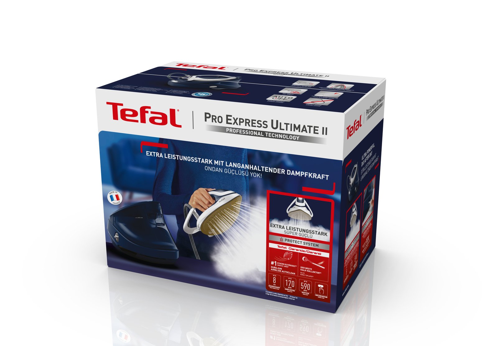 Tefal Pro Express Ultimate Ii Gv9720e0 Estación Plancha Al Vapor 1,2 L Durilium Airglide Autoclean Ultra Thin Soleplate Azul, Blanco