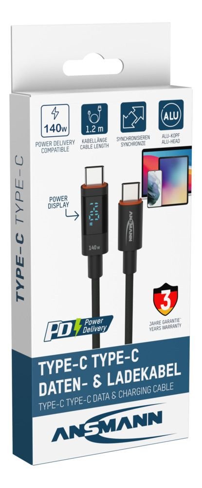 Ansmann Usb-C/Usb-C Cable 120cm > 140 Watt Power Del. 1700-0176