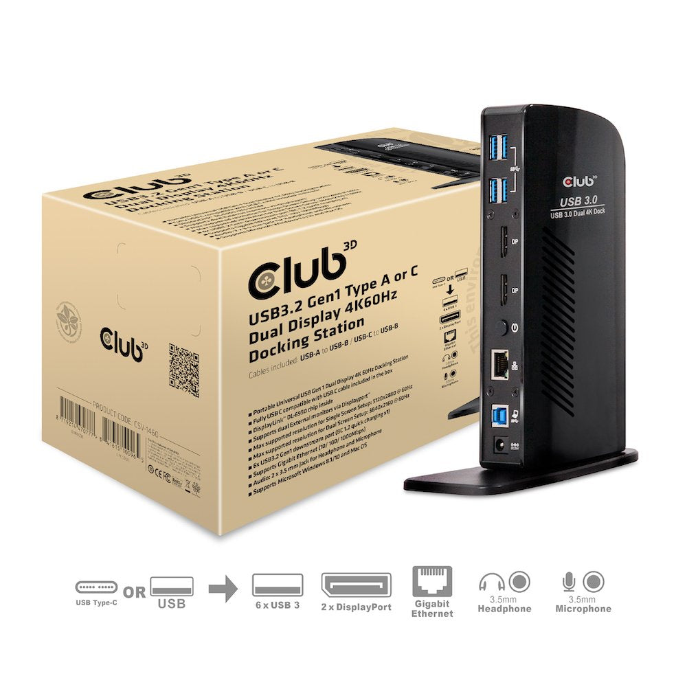 EAN 8719214470777 - CLUB3D CSV-1460 base para portátil y replicador de puertos Acoplamiento USB 3.2 Gen 1 (3.1 Gen 1) Type-B imagen 1