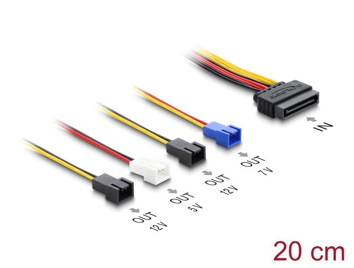 Delock Stromversorgungscable Sata 15 Pin Stecker Zu 4 X 2 Pin Lüfter (12 V 7 V 5 V) 20 Cm