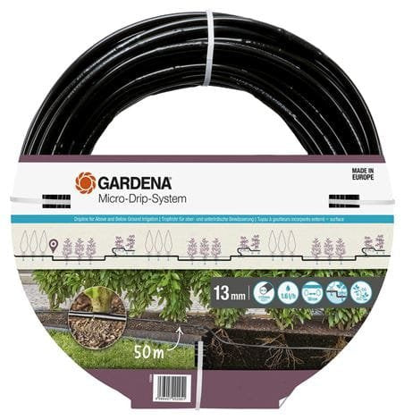 Línea De Goteo Para Arbustos/Setos Gardena Micro-Drip-System 1,6 L/H, 50 Metros, (Negro, Modelo 2023, Sobre Y Bajo Tierra)