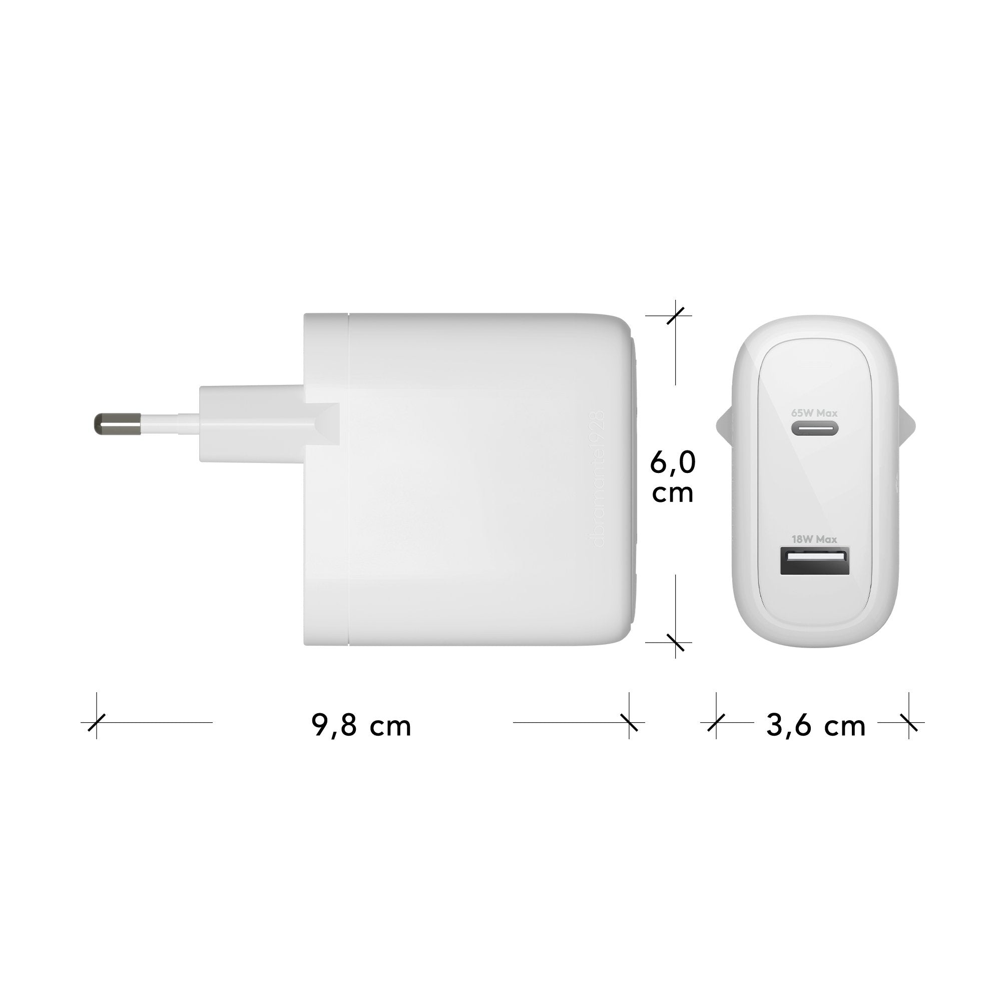 Dbramante1928 Re-Charge Adaptador De Corriente 65 Vatios 2 Conectores De Salida (24 Pin Usb-C Usb) Blanco Europa
