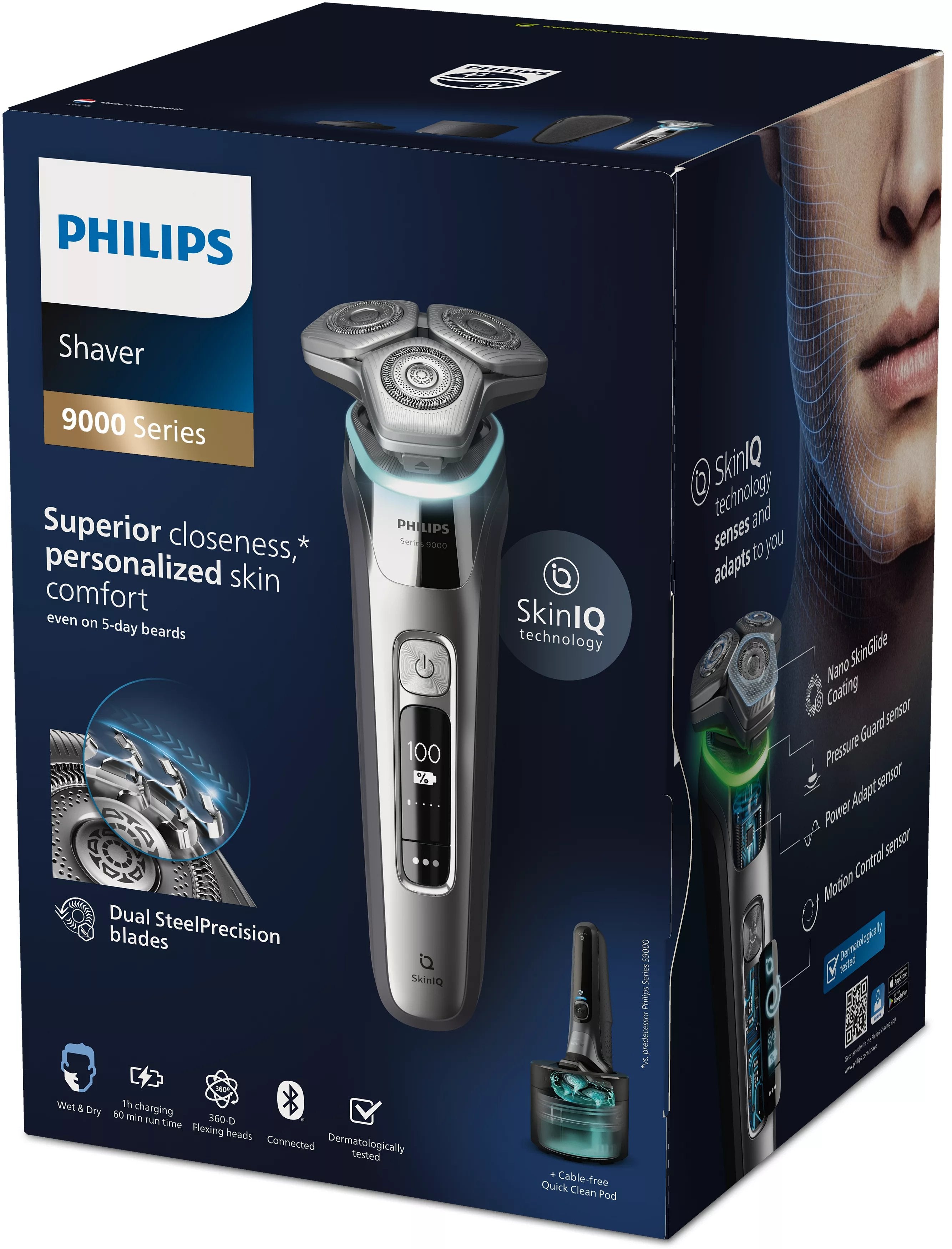 EAN 8720689018104 - Philips SHAVER Series 9000 S9975/55 afeitadora Máquina de afeitar de rotación Recortadora Cromo, Plata imagen 4