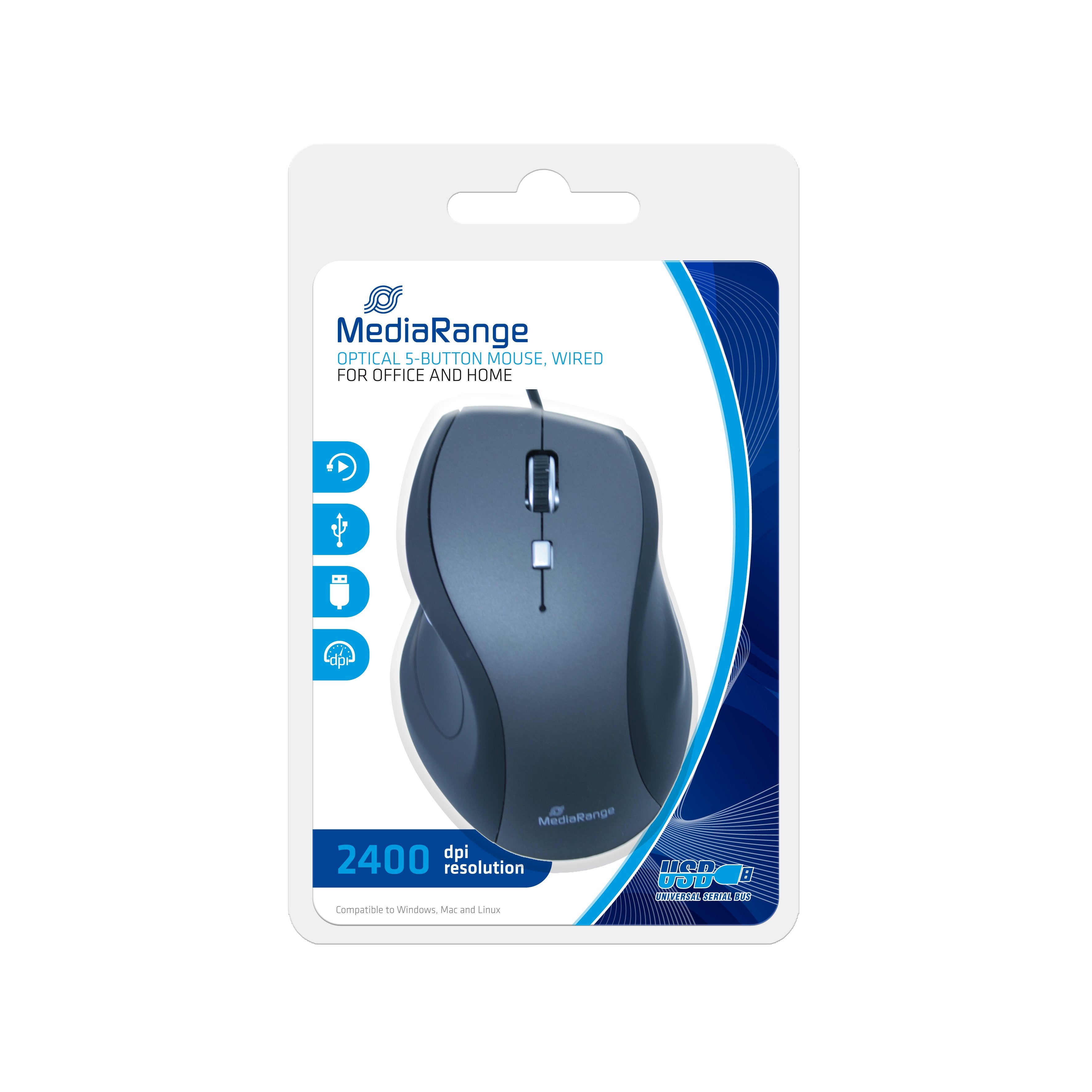 EAN 4260283117857 - MediaRange MROS202 ratón Oficina mano derecha USB tipo A Óptico 2400 DPI imagen 2