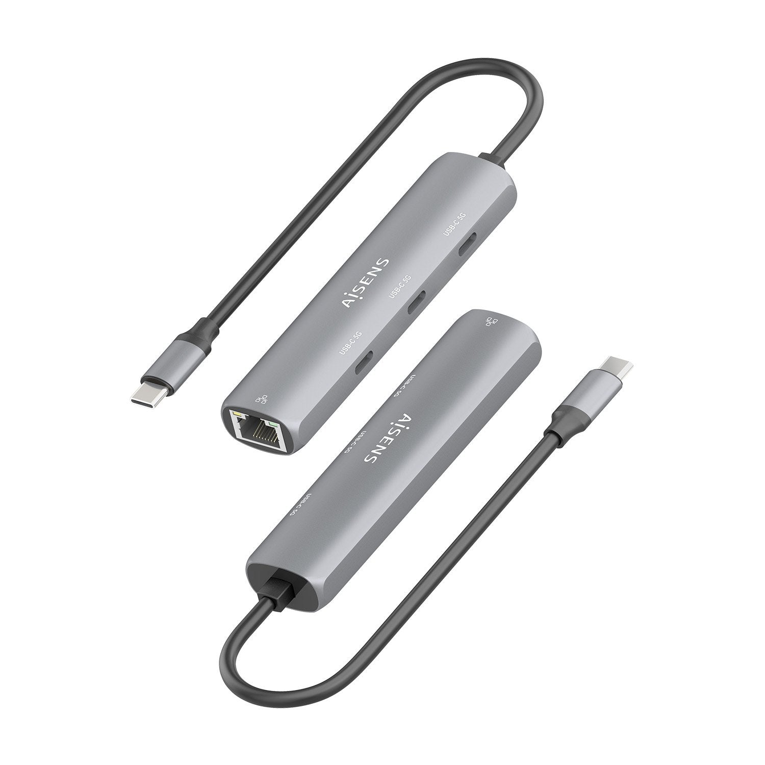 Aisens Dock Usb-C A Ethernet Gigabit + Hub 3xusb-C, Gris, 15cm
