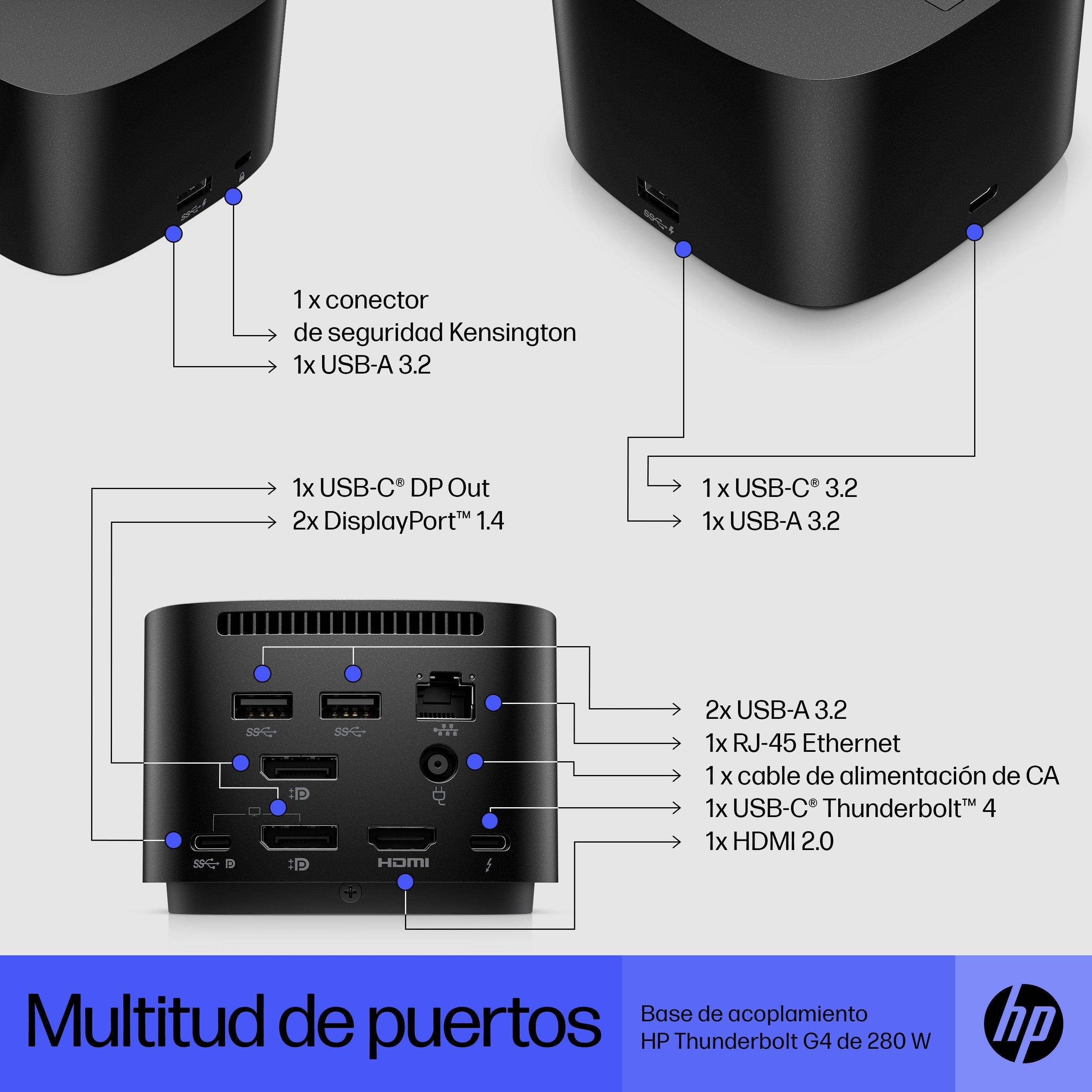 EAN 5704174883234 - HP Thunderbolt 280W G4 Dock w/Combo Cable Alámbrico Thunderbolt 4 Negro imagen 3