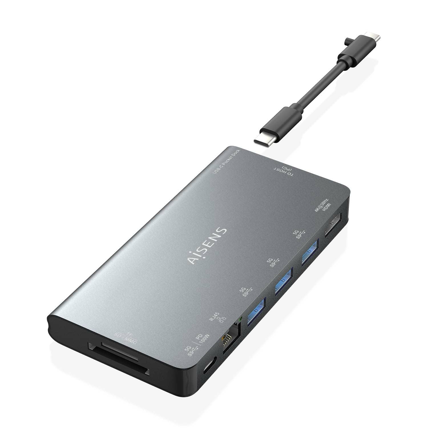 EAN 8436574709773 - AISENS ASUC-8P015-GR base para portátil y replicador de puertos Alámbrico USB 3.2 Gen 1 (3.1 Gen 1) Type- imagen 1