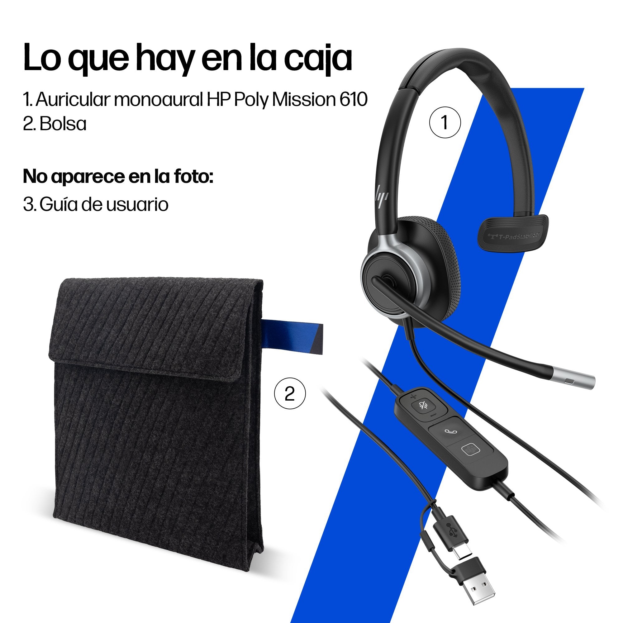EAN 0199764365583 - HP Poly Mission 615 Monaural USB Wired Headset (Bulk) Alámbrico Diadema Oficina/Centro de llamadas USB Ty imagen 6