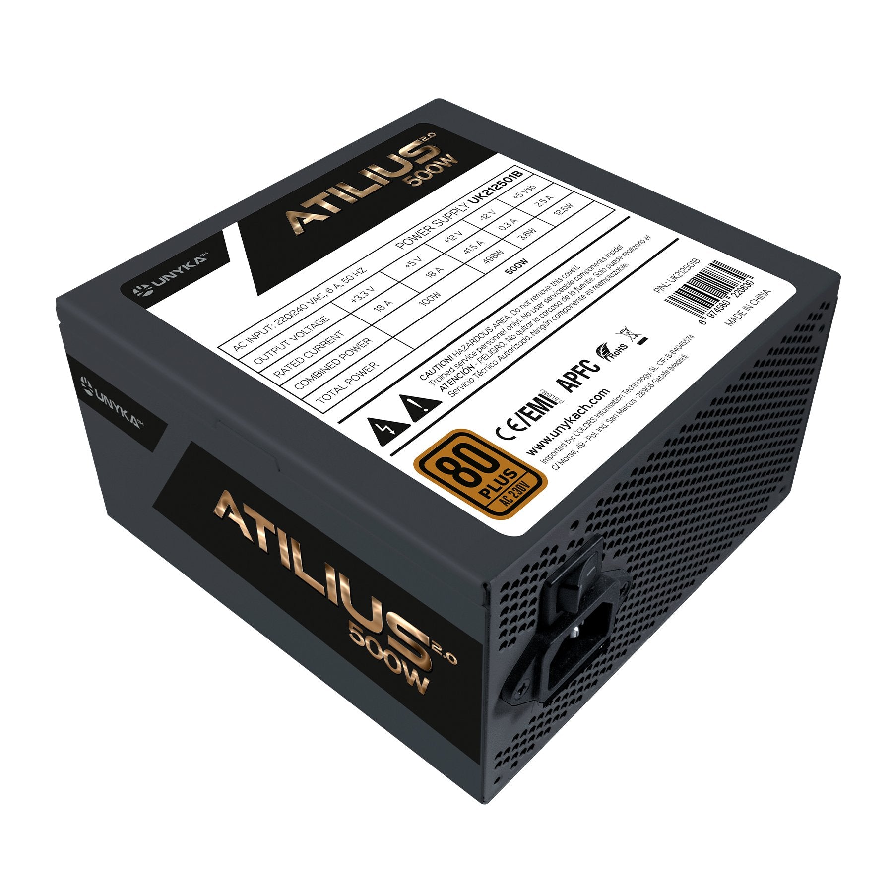 EAN 6974560220830 - UNYKAch ATX Atilius 2.0 Black 500W 80+ Bronze unidad de fuente de alimentación 20+4 pin ATX Negro imagen 2