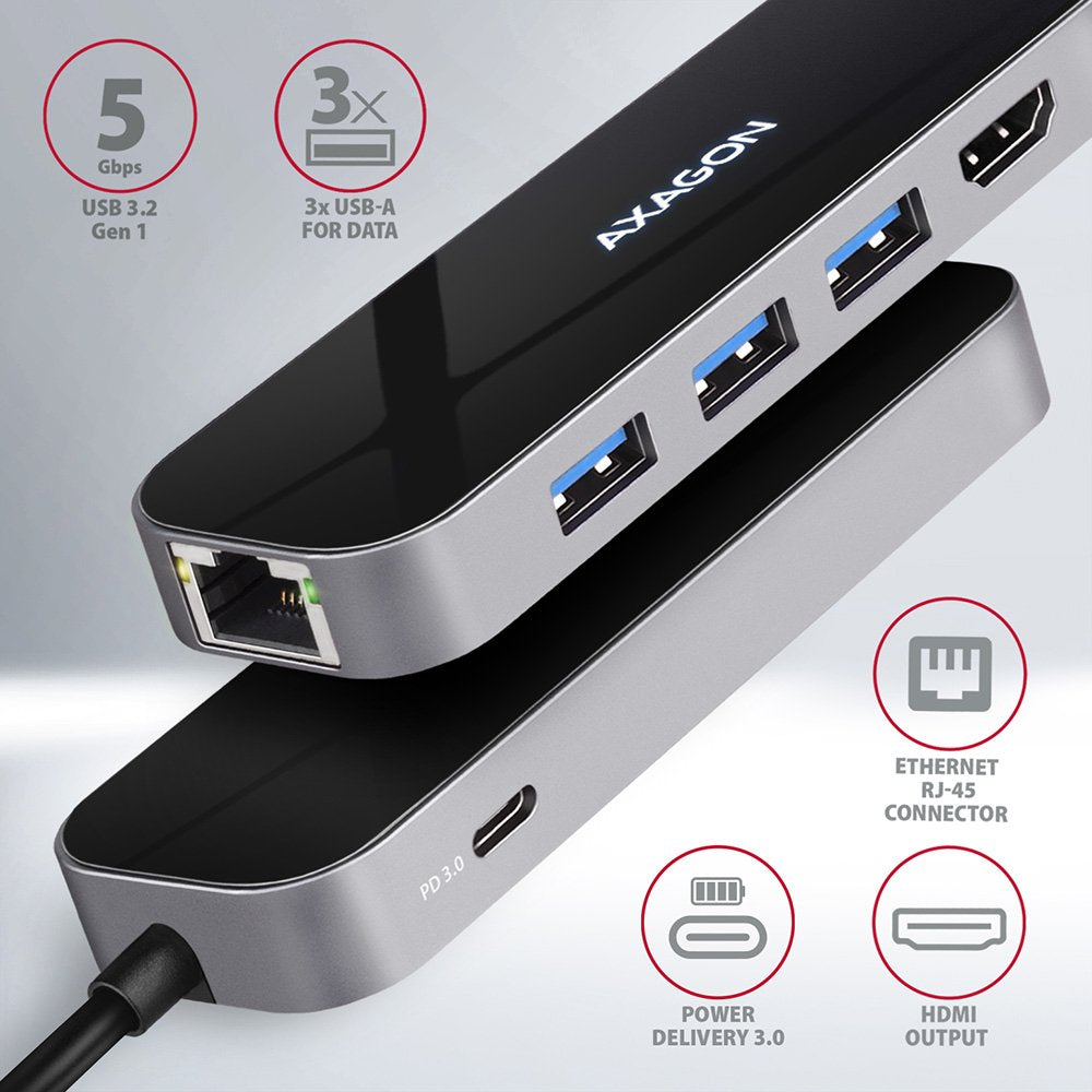 EAN 8595247906182 - Axagon HMC-6GL base para portátil y replicador de puertos Alámbrico USB 3.2 Gen 1 (3.1 Gen 1) Type-C Negr imagen 4