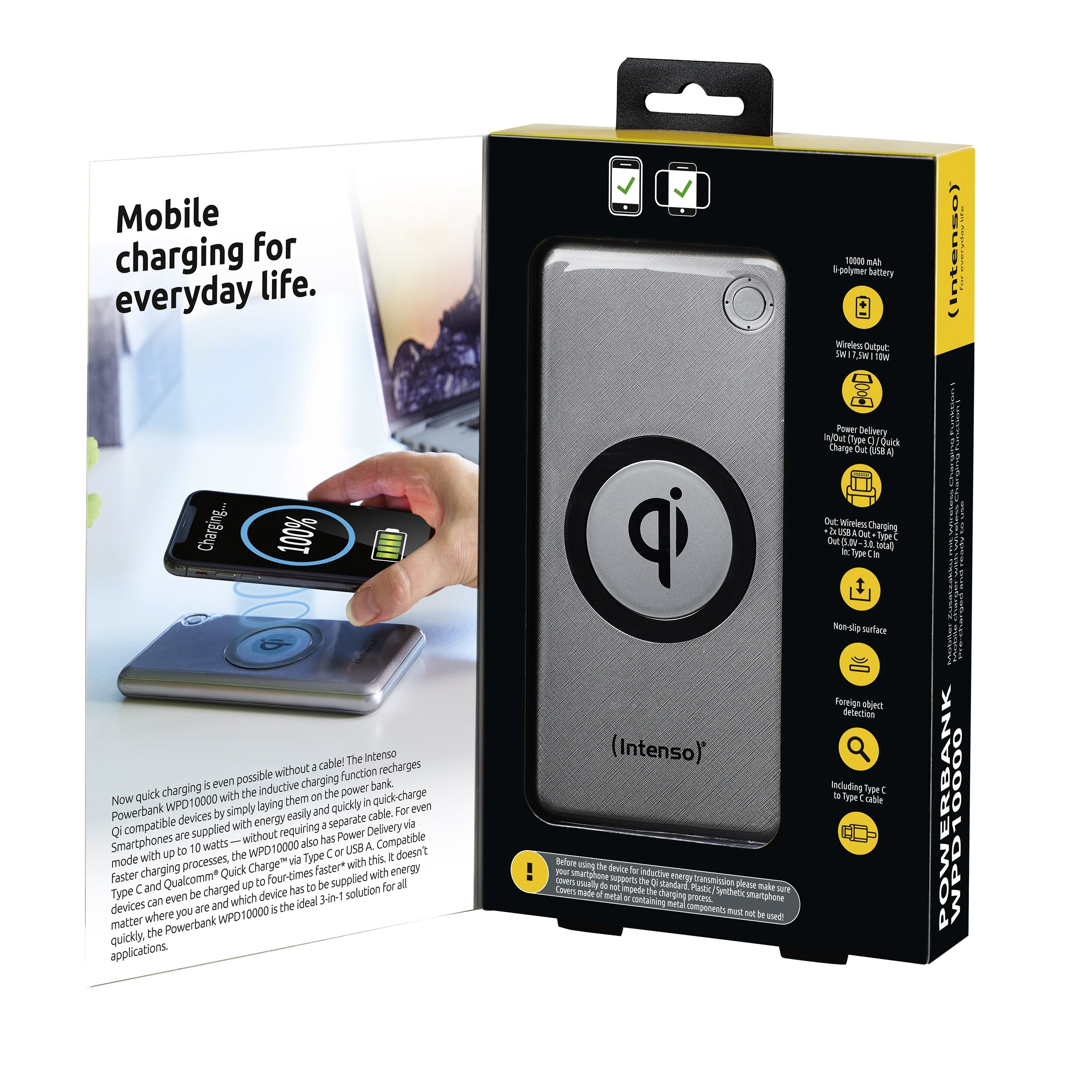 Intenso Powerbank Wpd10000 Plateado Incl. Cargador Inalámbrico