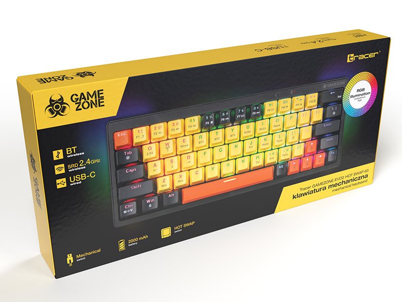 EAN 5907512871898 - Tracer EVO2 teclado Juego USB + RF Wireless + Bluetooth QWERTY Inglés Negro, Naranja, Amarillo imagen 6