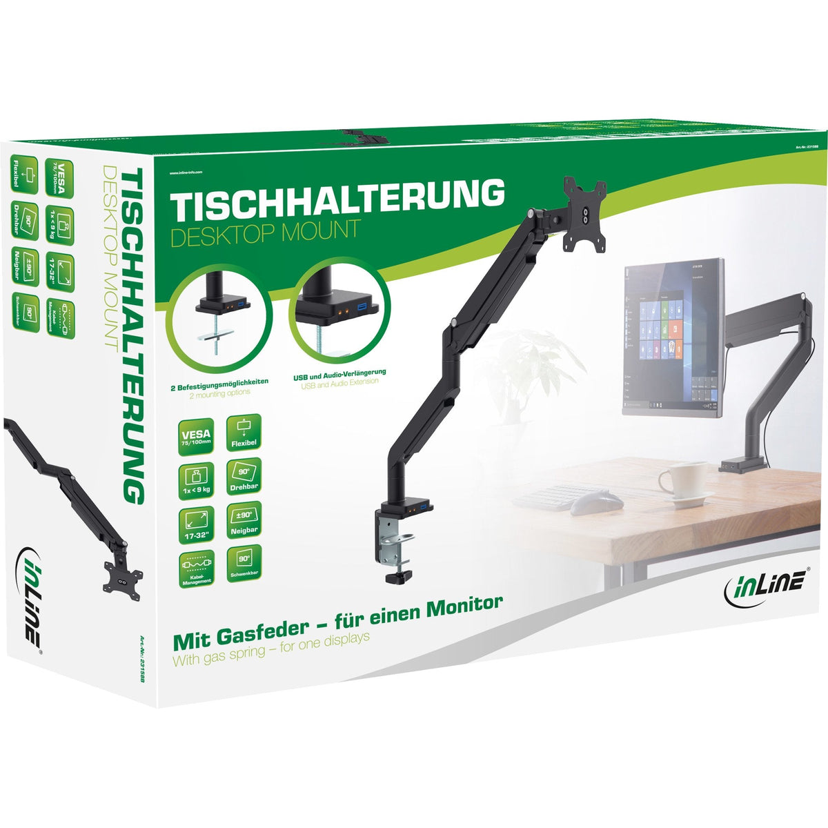 Soporte De Escritorio Inline Con Elevador Y Usb/Audio Móvil Para Tv/Pantallas De Hasta 82 Cm 32" Máx. 9 Kg