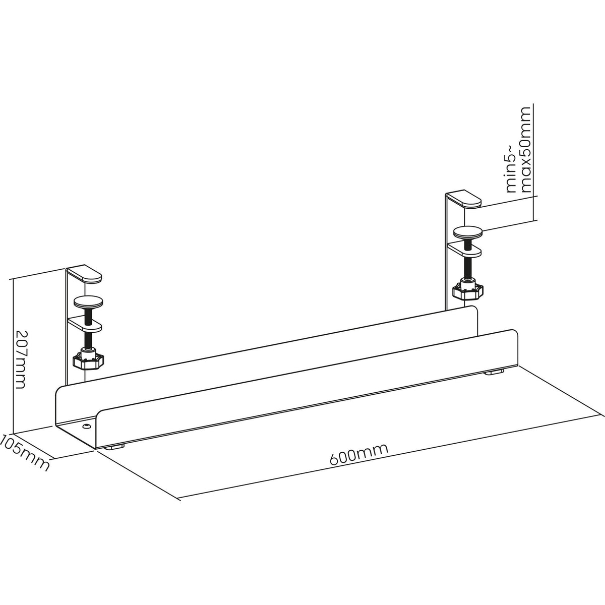 Inline® Cable Guide Rail, For Under-Table Mounting, With Screw Clamps, Black