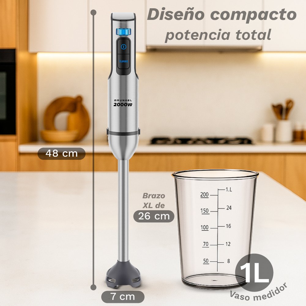 Batidora De Mano Grunkel Bm-2000set 2000w Capacidad 0.8l Incluye Vaso, Picadora, Varilla Y Soporte