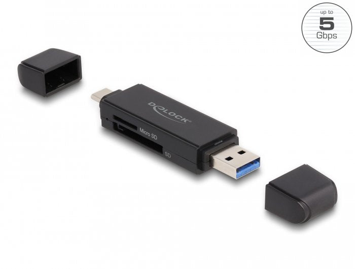 Lector De Tarjetas Externo Delock Superspeed Usb 5 Gbps Usb Type-C / Tipo-A Para Tarjetas De Memoria Sd Y Micro Sd