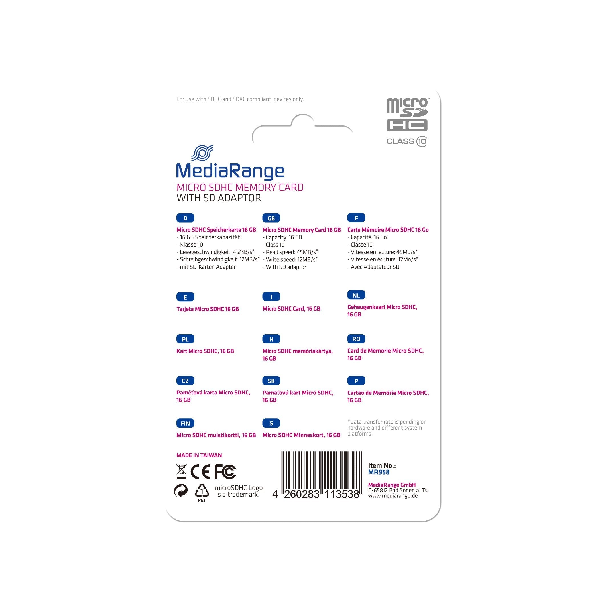 Mediarange Mr958 Memoria Flash 16 Gb Microsdhc Clase 10