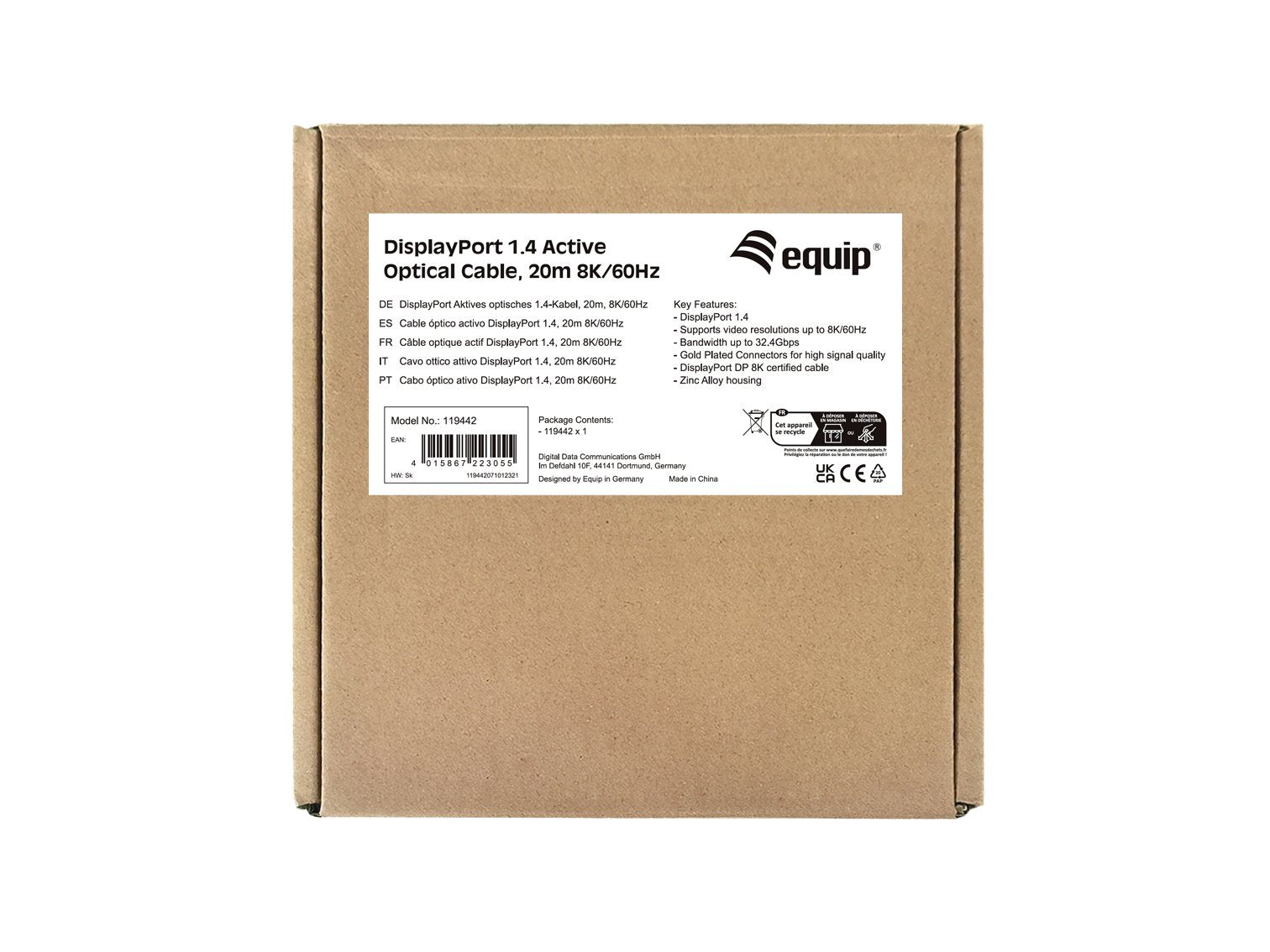 Equip Displayport 1.4 M M 20m 8k 60hz Komp.Hdcp Negro