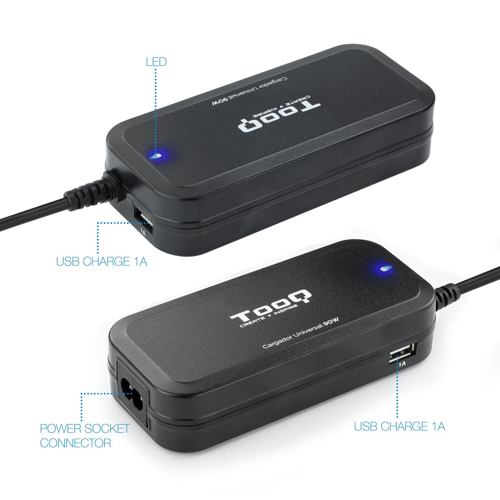 EAN 8433281007246 - TooQ TQLC-90BS02AT adaptador e inversor de corriente Interior 90 W Negro imagen 3